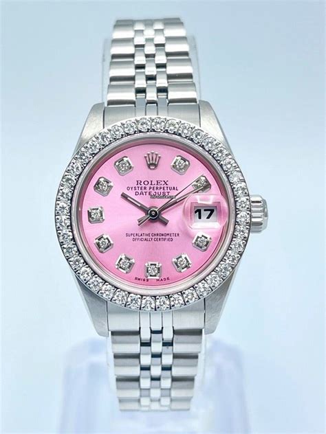 ladies rolex pink diamond dial|Rolex lady datejust pink dial.